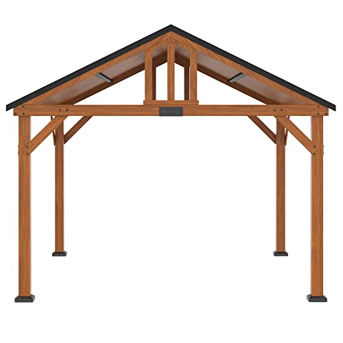 Outsunny 11' x 12' Hardtop Gazebo with Wooden Frame and Waterproof Asphalt Roof, Permanent Pavilion Gazebo Canopy, for Garden, Patio, Backyard, Deck, Porch, Brown