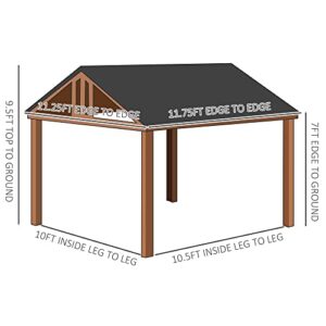 Outsunny 11' x 12' Hardtop Gazebo with Wooden Frame and Waterproof Asphalt Roof, Permanent Pavilion Gazebo Canopy, for Garden, Patio, Backyard, Deck, Porch, Brown