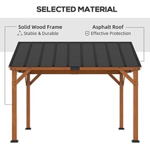 Outsunny 11' x 12' Hardtop Gazebo with Wooden Frame and Waterproof Asphalt Roof, Permanent Pavilion Gazebo Canopy, for Garden, Patio, Backyard, Deck, Porch, Brown