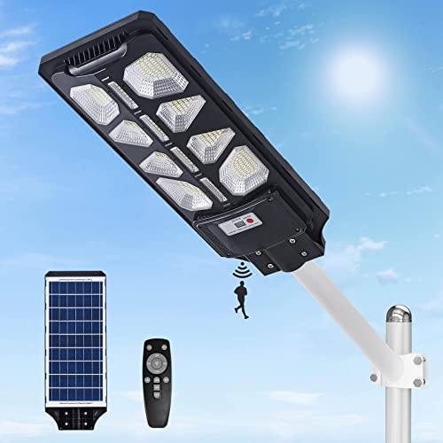 Aihanfir 600W Led Solar Street Light Outdoor Waterproof, with Motion Sensor and Remote Control for Parking Lot Lights Commercial, Yard, Road-15W Solar Charging Panel, 6500K Double-Chip LED.