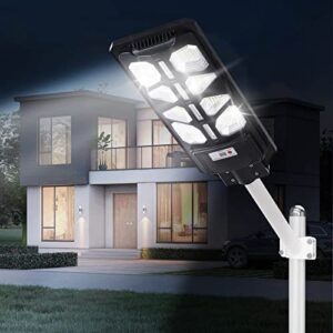 Aihanfir 600W Led Solar Street Light Outdoor Waterproof, with Motion Sensor and Remote Control for Parking Lot Lights Commercial, Yard, Road-15W Solar Charging Panel, 6500K Double-Chip LED.