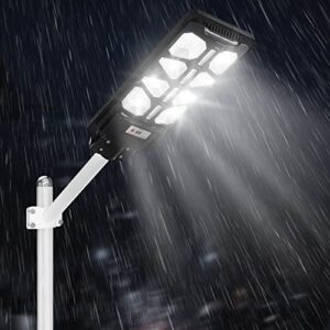 Aihanfir 600W Led Solar Street Light Outdoor Waterproof, with Motion Sensor and Remote Control for Parking Lot Lights Commercial, Yard, Road-15W Solar Charging Panel, 6500K Double-Chip LED.