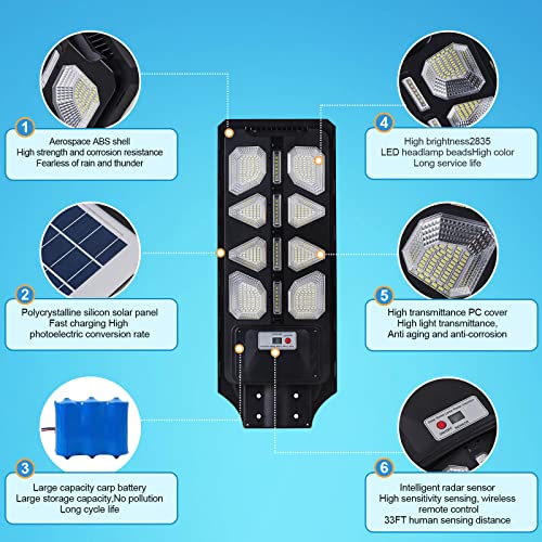 Aihanfir 600W Led Solar Street Light Outdoor Waterproof, with Motion Sensor and Remote Control for Parking Lot Lights Commercial, Yard, Road-15W Solar Charging Panel, 6500K Double-Chip LED.