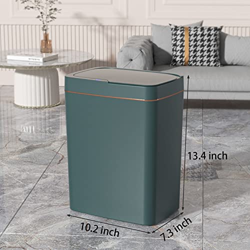Automatic Trash Can with Lid, 3.5 Gallon Touchless Garbage Can, Slim Plastic Trash Bin Waterproof Motion Sensor Wastebasket for Living Room, Bedroom, Office, Kitchen, Green (No Battery)