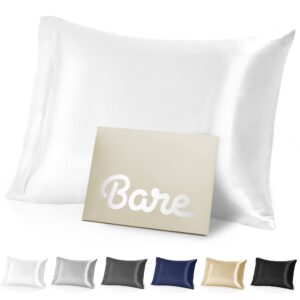 bare home 100% mulberry silk pillowcase for hair and skin - ultra premium 6a grade 22 momme silk pillow case - hidden zipper - breathable cooling pillow cover (standard, white)