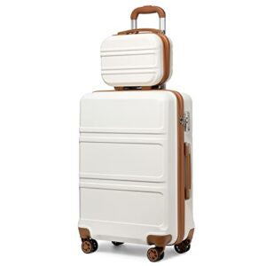 kono 2 piece luggage sets lightweight, 20" carry on luggage and 12" mini cosmetic cases hardshell suitcase sets, durable hardside suitcase with spinner wheels tsa lock cream white