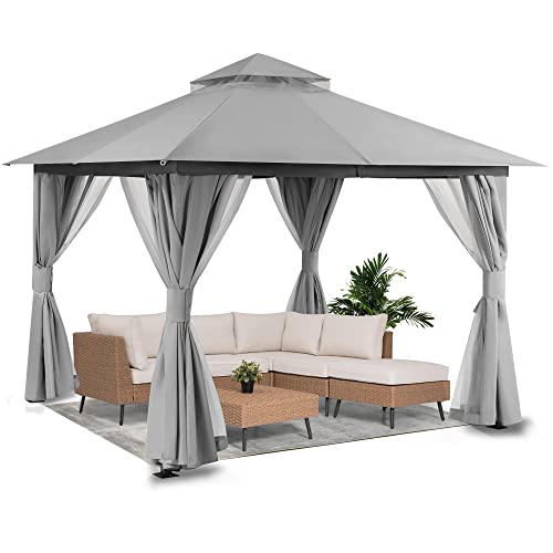 LAUSAINT HOME Outdoor Patio Gazebo 10'x10' with Expansion Bolts, Heavy Duty Party Tent & Shelter with Double Roofs, Mosquito Nettings and Privacy Screens for Backyard, Patio, Garden, Lawn, Smoke Grey