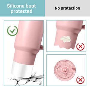 2 Pcs Protective Silicone Boot Compatible for Stanley Quencher Adventure 40oz Tumbler & Stanley IceFlow 20oz 30oz,Hydrapex 40oz,Anti-Slip BPA Free Bottle Bottom Sleeve Cover (white and pink)