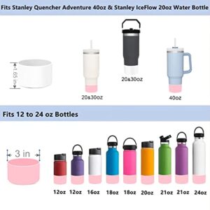 2 Pcs Protective Silicone Boot Compatible for Stanley Quencher Adventure 40oz Tumbler & Stanley IceFlow 20oz 30oz,Hydrapex 40oz,Anti-Slip BPA Free Bottle Bottom Sleeve Cover (white and pink)