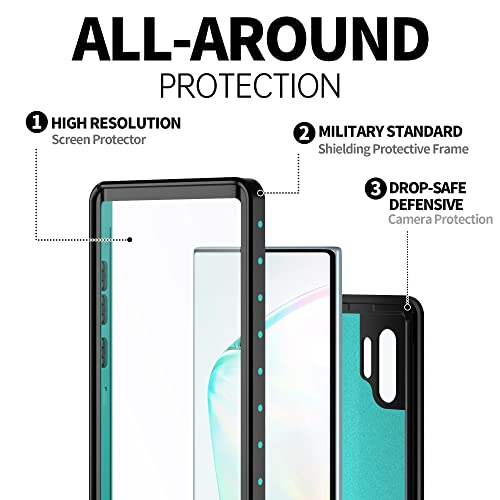 BEASTEK for Samsung Galaxy Note 10 Plus Waterproof Case, NRE Series Shockproof IP68 Certified Case with Built-in Screen Protector Heavy Duty Cover, Galaxy NOTE10 Plus 6.8 inch (Teal)