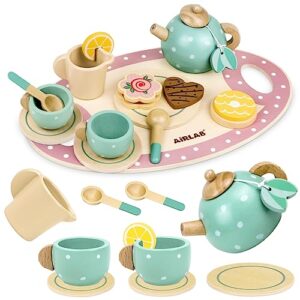 wooden tea set for little girls play food pretend play kitchen accessories for 3 4 5 years old girls and boys toddler princess tea time party food toys