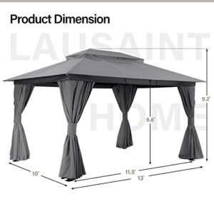 LAUSAINT HOME Outdoor Patio Gazebo 10'x13' with Expansion Bolts, Heavy Duty Party Tent & Shelter with Double Roofs, Mosquito Nettings and Privacy Screens for Backyard, Garden, Lawn, Smoke Grey