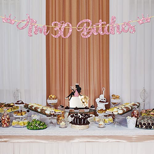 I'm 30 Bitches Banner Set, Sexy Girl Dirty 30 Cake Topper, Pink Glitter Happy 30th Birthday Cake Topper & Banner Party Decoration, 2Pcs