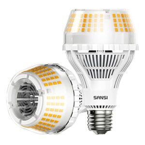 sansi 200w equivalent a21 led light bulb, 3000 lumens e26 led bulb with ceramic technology, 3000k soft warm non-dimmable, 22-year lifetime, efficient, 2 pack 22w energy saving for living room kitchen