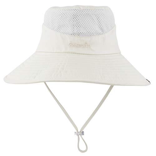 Womens Summer Sun Hat Wide Brim Outdoor UV UPF50 Protection Hats Foldable Packable Ponytail Bucket Cap for Safari Beach Fishing Gardening Beige