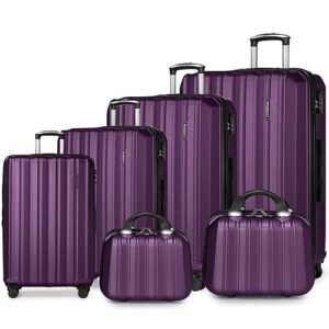 larvender luggage sets 6 piece, expandable luggage hardshell suitcases set with spinner wheels, lightweight travel luggage sets clearance with cosmetic cases, purple(12/14/18/20/24/28)"