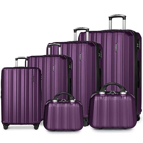 LARVENDER Luggage Sets 6 Piece, Expandable Luggage Hardshell Suitcases Set with Spinner Wheels, Lightweight Travel Luggage Sets Clearance with Cosmetic Cases, Purple(12/14/18/20/24/28)"