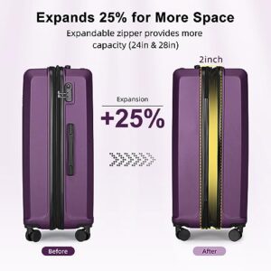LARVENDER Luggage Sets 6 Piece, Expandable Luggage Hardshell Suitcases Set with Spinner Wheels, Lightweight Travel Luggage Sets Clearance with Cosmetic Cases, Purple(12/14/18/20/24/28)"