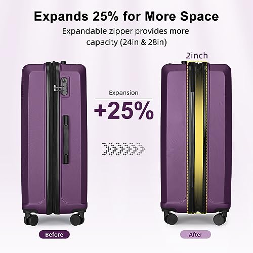 LARVENDER Luggage Sets 6 Piece, Expandable Luggage Hardshell Suitcases Set with Spinner Wheels, Lightweight Travel Luggage Sets Clearance with Cosmetic Cases, Purple(12/14/18/20/24/28)"