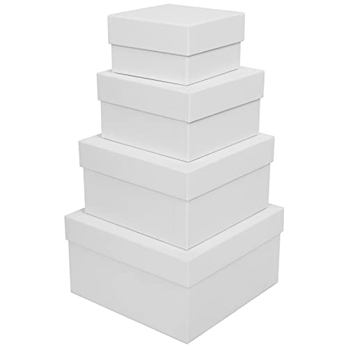 CHARMGIFTBOX White Gift Boxes for Presents 4 Pack Nesting Gift Boxes with Lids Assorted Sizes Square Stackable Boxes for Birthday Wedding Christmas Party Gift Wrapping (White)