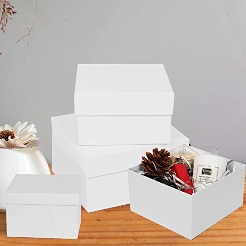 CHARMGIFTBOX White Gift Boxes for Presents 4 Pack Nesting Gift Boxes with Lids Assorted Sizes Square Stackable Boxes for Birthday Wedding Christmas Party Gift Wrapping (White)