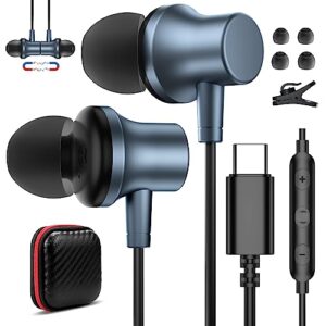 usb c headphone type c earphone magnetic wired earbuds for iphone 15 pro max samsung a53 a54 galaxy s23 fe s22 s21 in-ear noise canceling headset with microphone for ipad 10 google pixel 6a 7a 7 6 8 5