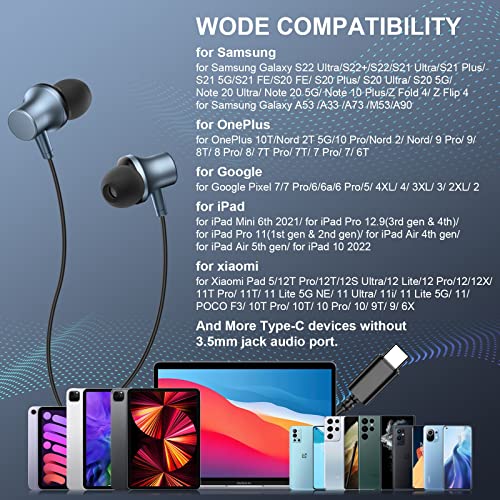 USB C Headphone Type C Earphone Magnetic Wired Earbuds for iPhone 15 Pro Max Samsung A53 A54 Galaxy S23 FE S22 S21 in-Ear Noise Canceling Headset with Microphone for iPad 10 Google Pixel 6a 7a 7 6 8 5