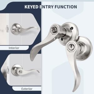 LOQRON Wave Style Door Lever Keyed Entry Door Handle with Lock, Entrance Lever Reversible for Left/Right Handed for Office or Front Door with Satin Nickel Finish, 1 Pack