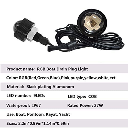 liteball RGB Multicolor LED Boat Drain Plug Light,Underwater Stern Plug Lighitng with IR Remote and APP Dual Control(Pack of 4)