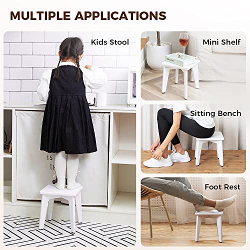 StrongTek Bamboo Step Stool for Kids and Adults, Eco-Friendly, Sturdy and Versatile Short Foot Stool for Bathroom, Kitchen, Bedroom, Compact 10-inch Small Wood Stool, Plant Stand (White)