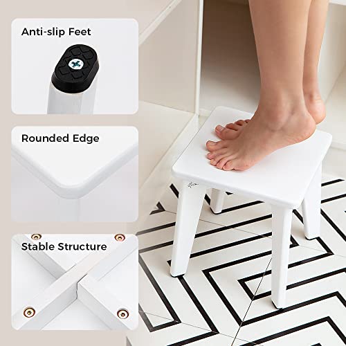 StrongTek Bamboo Step Stool for Kids and Adults, Eco-Friendly, Sturdy and Versatile Short Foot Stool for Bathroom, Kitchen, Bedroom, Compact 10-inch Small Wood Stool, Plant Stand (White)