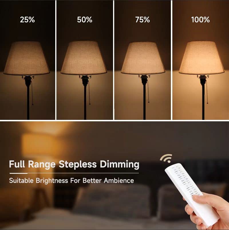 Indoor Dimmer for String Lights, Remote Control Light Dimmer Plug in, Light Timer for Led Lights, 2 and 3 Prong Adapter, Wireless 100FT Range for Dimmable LED/Tungsten Bulb/Patio Lights/Table Lamp