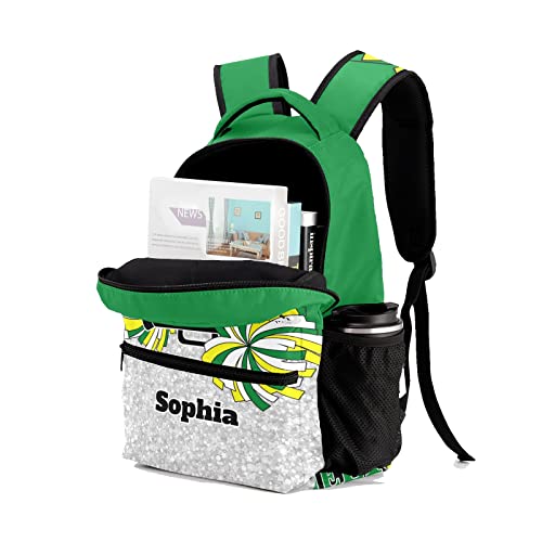 SunFancyCustom Custom Cheerleader Green Yellow Personalized Causual Shoulder Bag Sports Leisure Camping Backpack for Women Men