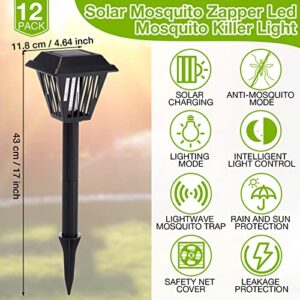 12 Pcs Solar Bug Zapper Outdoor 2 in 1 Solar Mosquito Fly Killer Waterproof Lighting Mosquito Repellent Lamp LED Mosquito Killer Light for Indoor Outdoor, Black