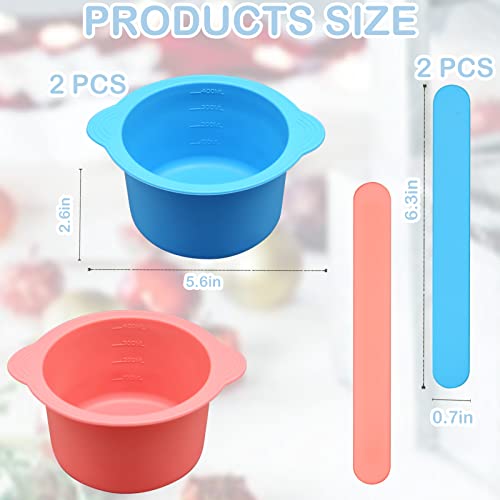 2 Pcs Silicone Wax Warmer Liner, Silicone Wax Bowl for Wax Warmer, Reuse Wax Melt Warmer Wax Pot Replacement, Non-Stick Wax Melt Liner with 2 Pcs Wax Spatula Sticks for Hair Removal (Blue, Pink)