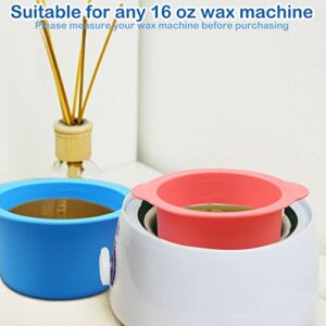 2 Pcs Silicone Wax Warmer Liner, Silicone Wax Bowl for Wax Warmer, Reuse Wax Melt Warmer Wax Pot Replacement, Non-Stick Wax Melt Liner with 2 Pcs Wax Spatula Sticks for Hair Removal (Blue, Pink)