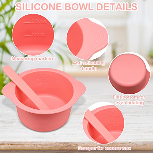 2 Pcs Silicone Wax Warmer Liner, Silicone Wax Bowl for Wax Warmer, Reuse Wax Melt Warmer Wax Pot Replacement, Non-Stick Wax Melt Liner with 2 Pcs Wax Spatula Sticks for Hair Removal (Blue, Pink)