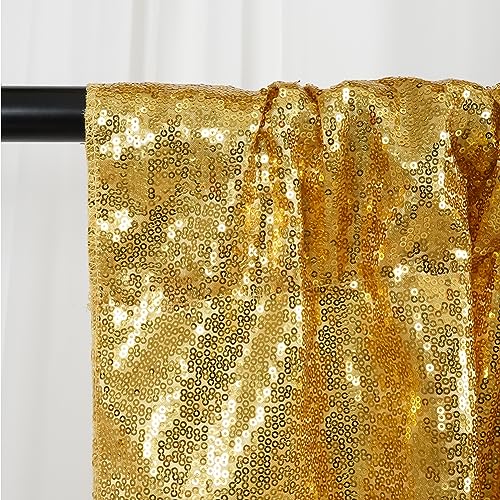 SquarePie Sequin Backdrop Curtain Gold 2FT x 8FT 2 Pcs Satin Backing Sparkly Wedding Party Background