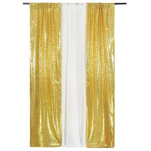 SquarePie Sequin Backdrop Curtain Gold 2FT x 8FT 2 Pcs Satin Backing Sparkly Wedding Party Background