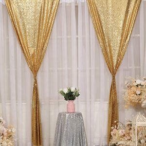 SquarePie Sequin Backdrop Curtain Gold 2FT x 8FT 2 Pcs Satin Backing Sparkly Wedding Party Background