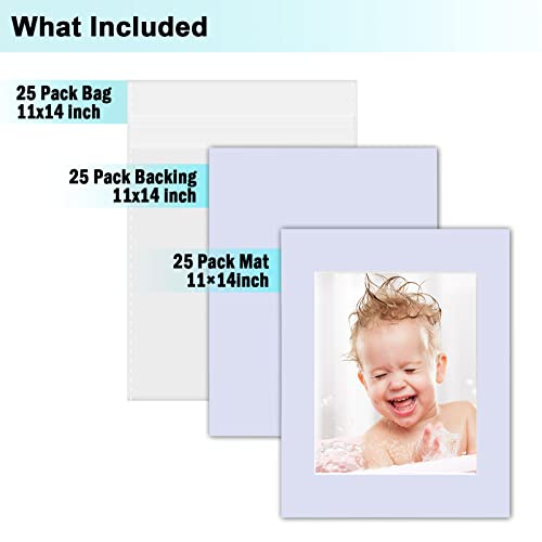Egofine Pack of 25 White Pre-Cut 11x14 Picture Mat for 8x10 Photo with White Core Bevel Cut Mattes Sets. Includes 25 High Premier Acid Free Mats & 25 Backing Board & 25 Clear Bags