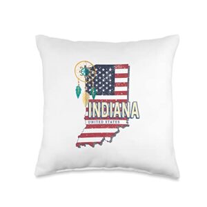 indiana state united states retro map vintage usa souvenir throw pillow, 16x16, multicolor