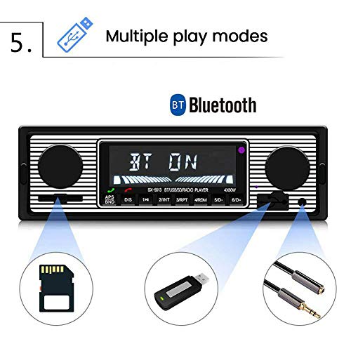 Classic Bluetooth Car Stereo, Car MP3 Smart Player Vehicle Stereo, MP3 FM Auto Car Radio Stereo, Hands-Free Calling Dual Knob Audio Car Multimedia Player, Support FM/USB/SD/AUX