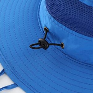 Home Prefer Men's Sun Hat UPF 50+ Wide Brim Bucket Hat Windproof Fishing Hats (Bright Blue)