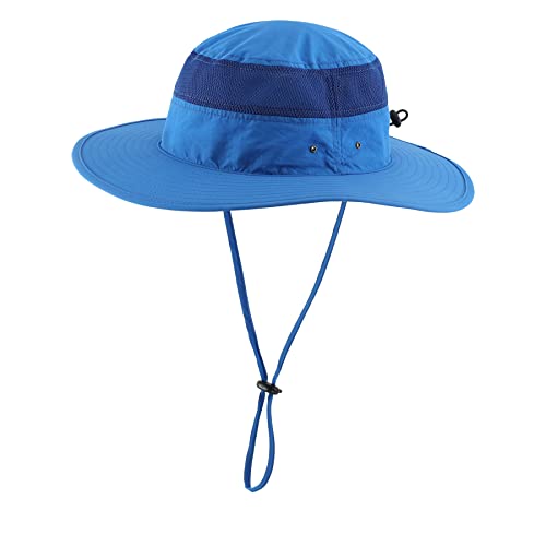 Home Prefer Men's Sun Hat UPF 50+ Wide Brim Bucket Hat Windproof Fishing Hats (Bright Blue)