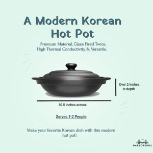 Modern Korean Cooking Premium Ceramic Stone Bowl with lid and tray - 33 ounces - Korean Clay Pot for Cooking (Dolsot or Ddukbaegi) - Dolsot Korean Stone Bowl - Clay Cooking Pots for Soup and Bibimbap Bowl - Korean Cookware