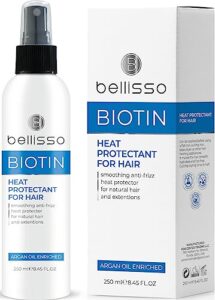 biotin heat protectant spray for hair with moroccan argan oil - leave in deep conditioner for dry damaged hair - thermal protection styling and treatment products for women – salon grade products