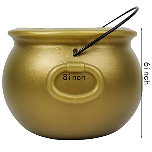 GIFTEXPRESS 8" Gold Cauldron Kettle for St Patrick Day, Mardi Gras, Halloween, Pot of Gold Pot, Lucky Leprechaun Pot, Plastic Cauldron