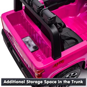 sopbost 24V 2-Seater Kids Ride On Truck with Remote Licensed Chevrolet Silverado - 4x4 High Performance EVA Tires Version (Hot Pink)