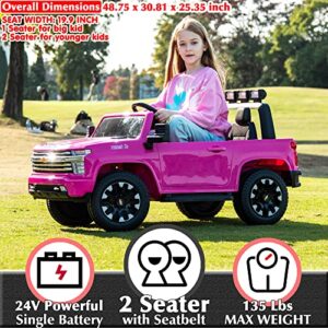 sopbost 24V 2-Seater Kids Ride On Truck with Remote Licensed Chevrolet Silverado - 4x4 High Performance EVA Tires Version (Hot Pink)